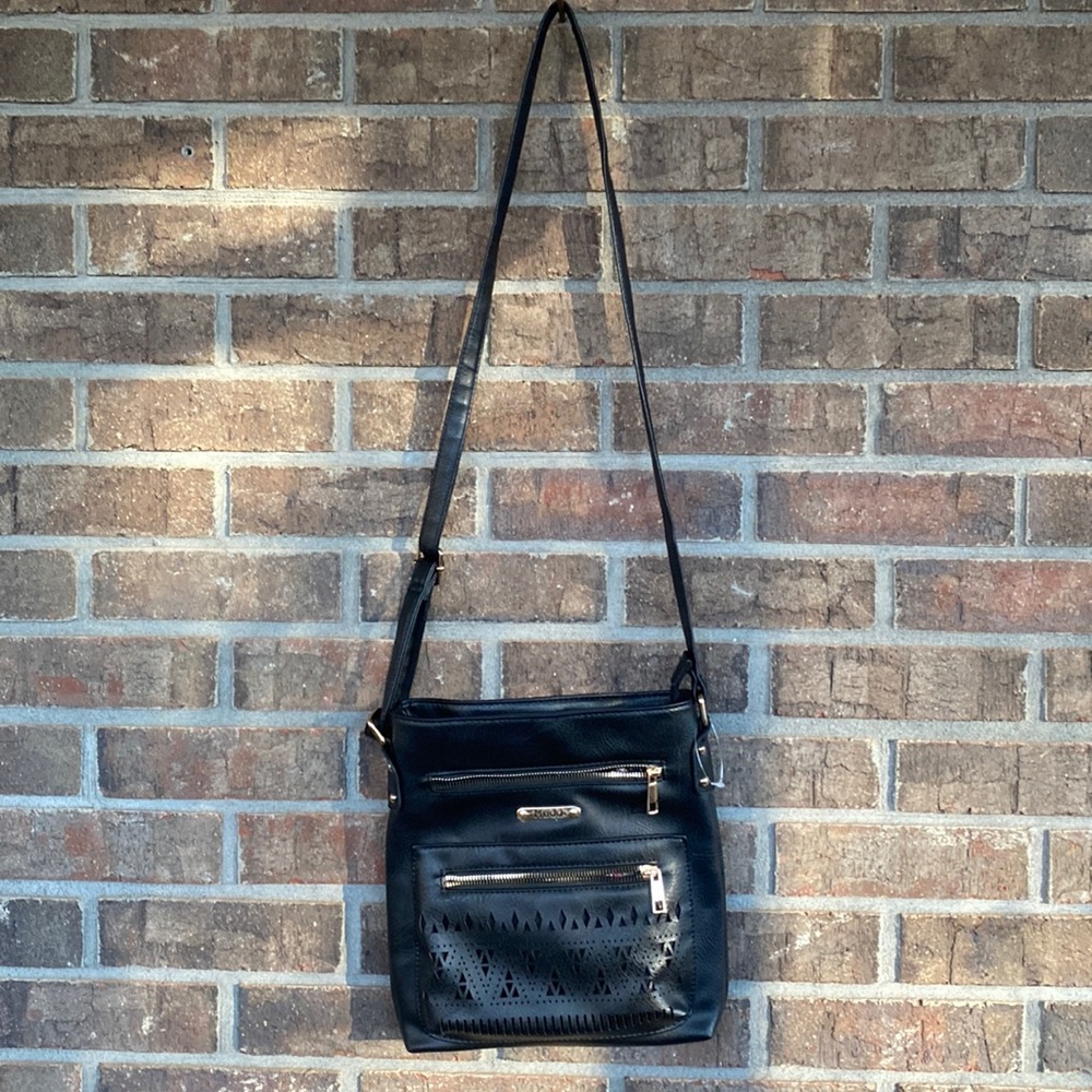 Black faux leather crossbody bag by